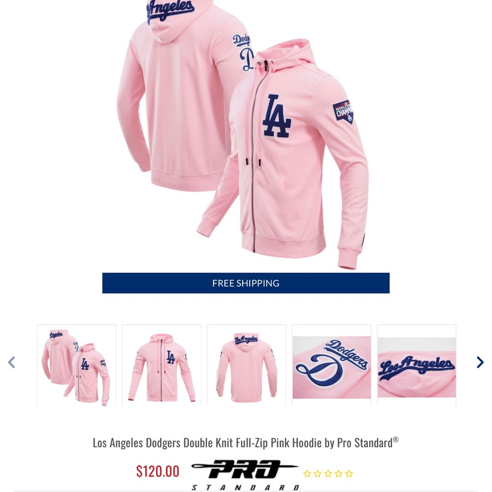Pink Women's Los Angeles Dodgers zip up hoodie with Blue Logo - Picture 9 of 9